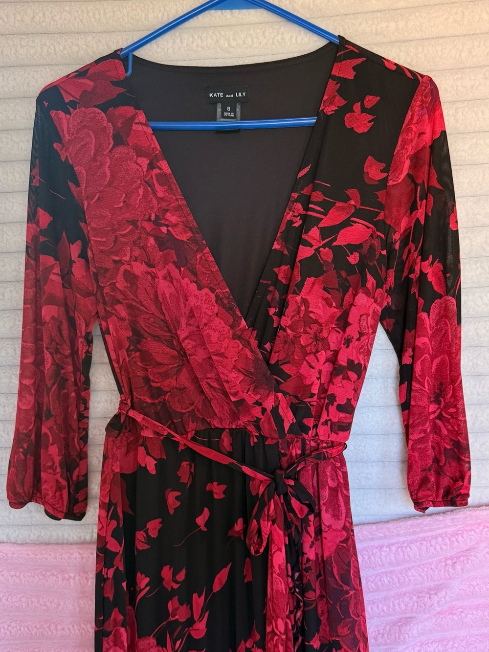 Kate and Lily Red Floral Wrap Midi Dress